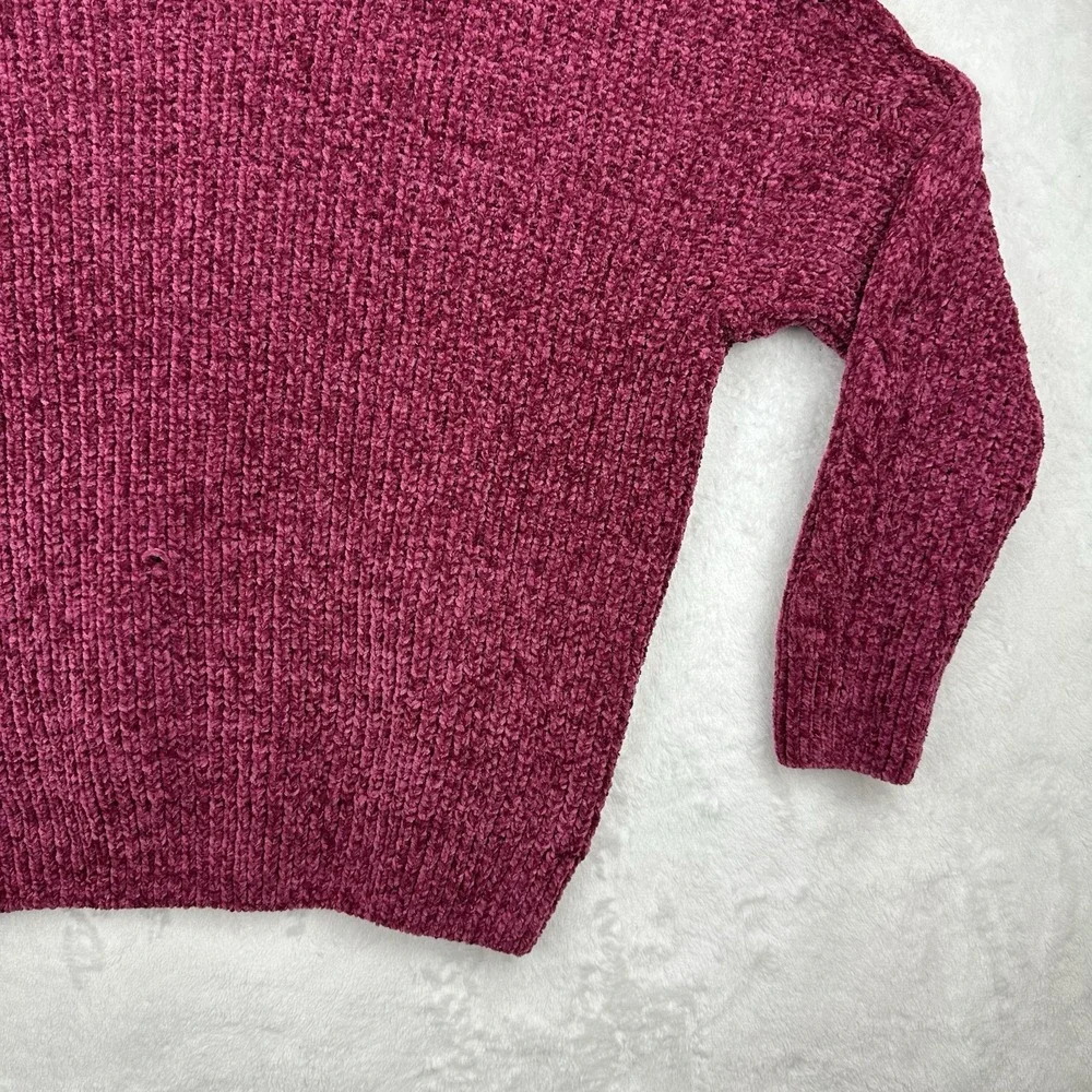 Luv Lane NWT Womens Long Sleeve Pullover Sweater Chenille Size S Dark Pink